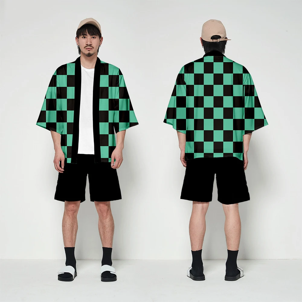 Костюм косплея Демон-убийца Кимэцу но Йайба Тандзиро Камадо для мужчин и женщин, Японский кимоно, многоцветный хаори, юката для Rave Party.