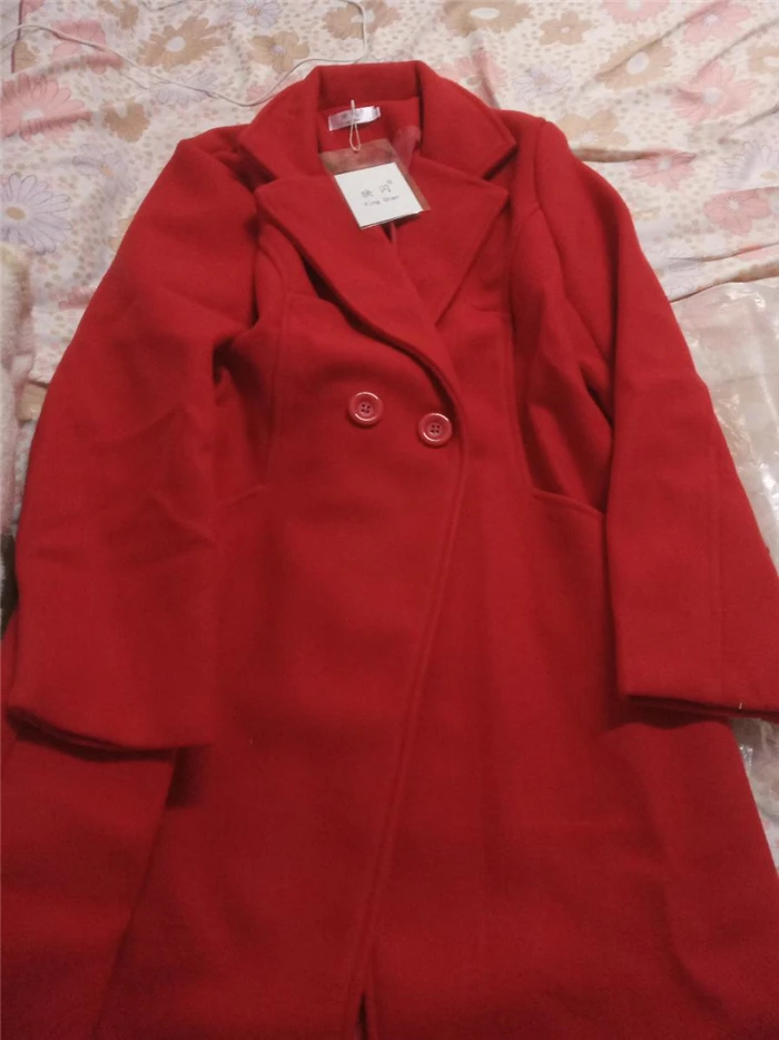 Women Woolen Coat Autumn Winter New Double-breasted Long Sleeve Loose Coats Turn-Down Collar Outwear Plus Size S~3XL