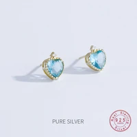 hi man 100 s925 sterling silver european ins heart blue crystal stud earrings women fashion party jewelry accessories