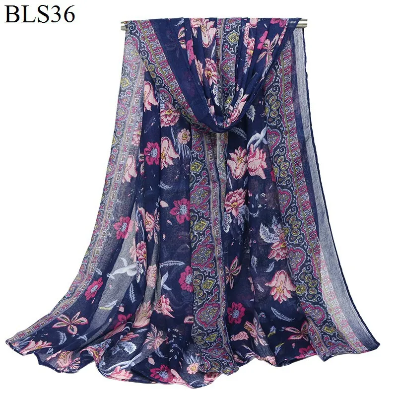 Печатный синий и белый фарфор тонкий длинный шарф из вискозы хиджаб для