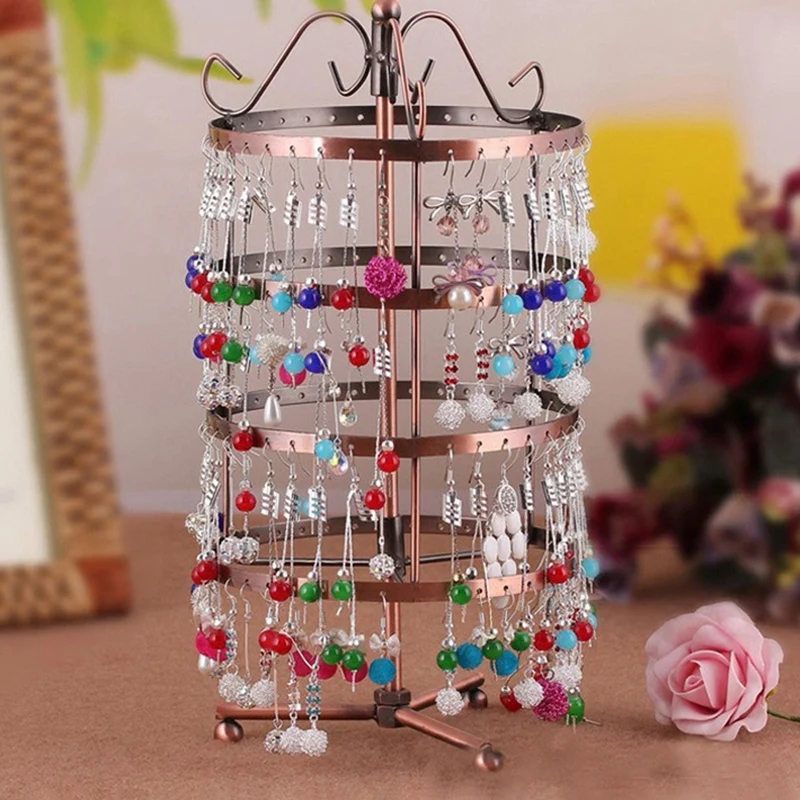 

4 Tiers Copper Color Rotating 72 Pairs Earring Holder -Necklace Organizer Stand - Jewelry Stand Display Rack Towers