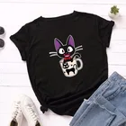 Модная женская летняя футболка из 100% хлопка 5XL, плюс размер, Повседневная Свободная Женская футболка с коротким рукавом, милые футболки с мультяшным принтом кошки