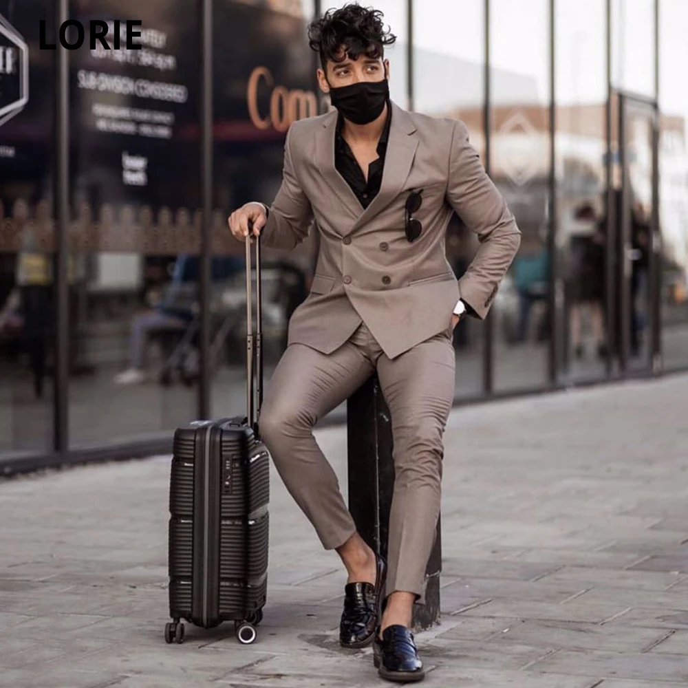 Коричневый Двубортный повседневный приталенный Блейзер LORIE для жениха свадьбы