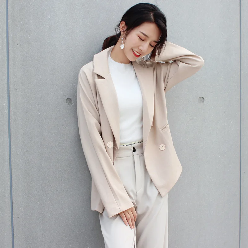 

2021 Spring New Korean Suit Coat Women Lapel Loose Casual Coat Women Blazer Feminino Loose Sleeve Black Jaket Women