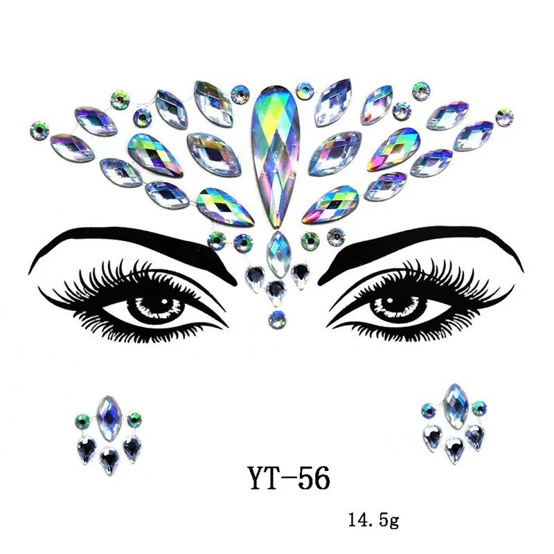 Face Stickers For Halloween Christmas Birthday Wedding Women Beauty Makeup Party Decor Colorful Rhinestone Crystal Sticker | Дом и сад