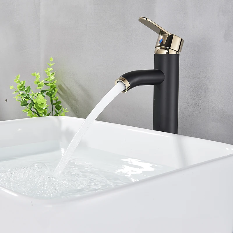 Смеситель для раковины ванной комнаты Saflihcar черный золотой однорычажный