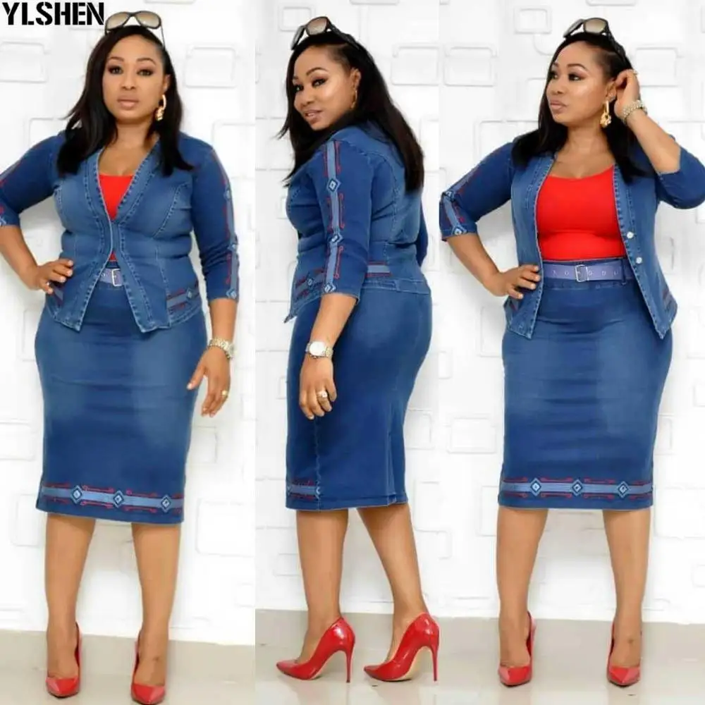 Африканские платья для женщин Анкара Дашики джинсовый комплект из двух