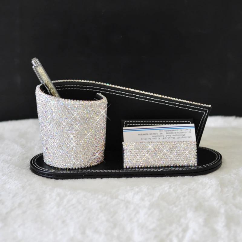 Кожаный держатель для ручек со сверкающими стразами