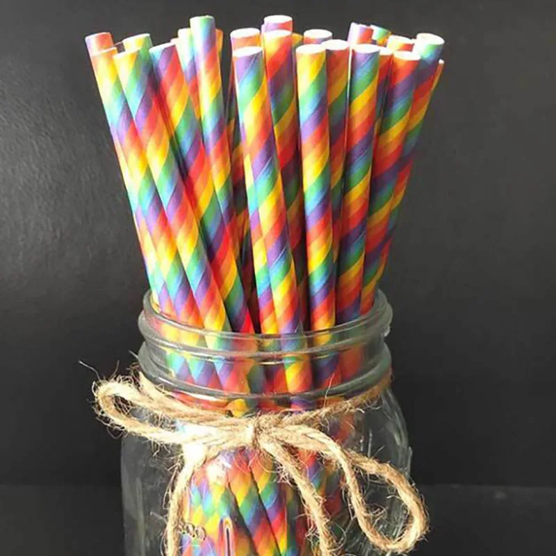 25 шт одноразовые бумажные радужные соломинки для питья разлагаемые трубочки