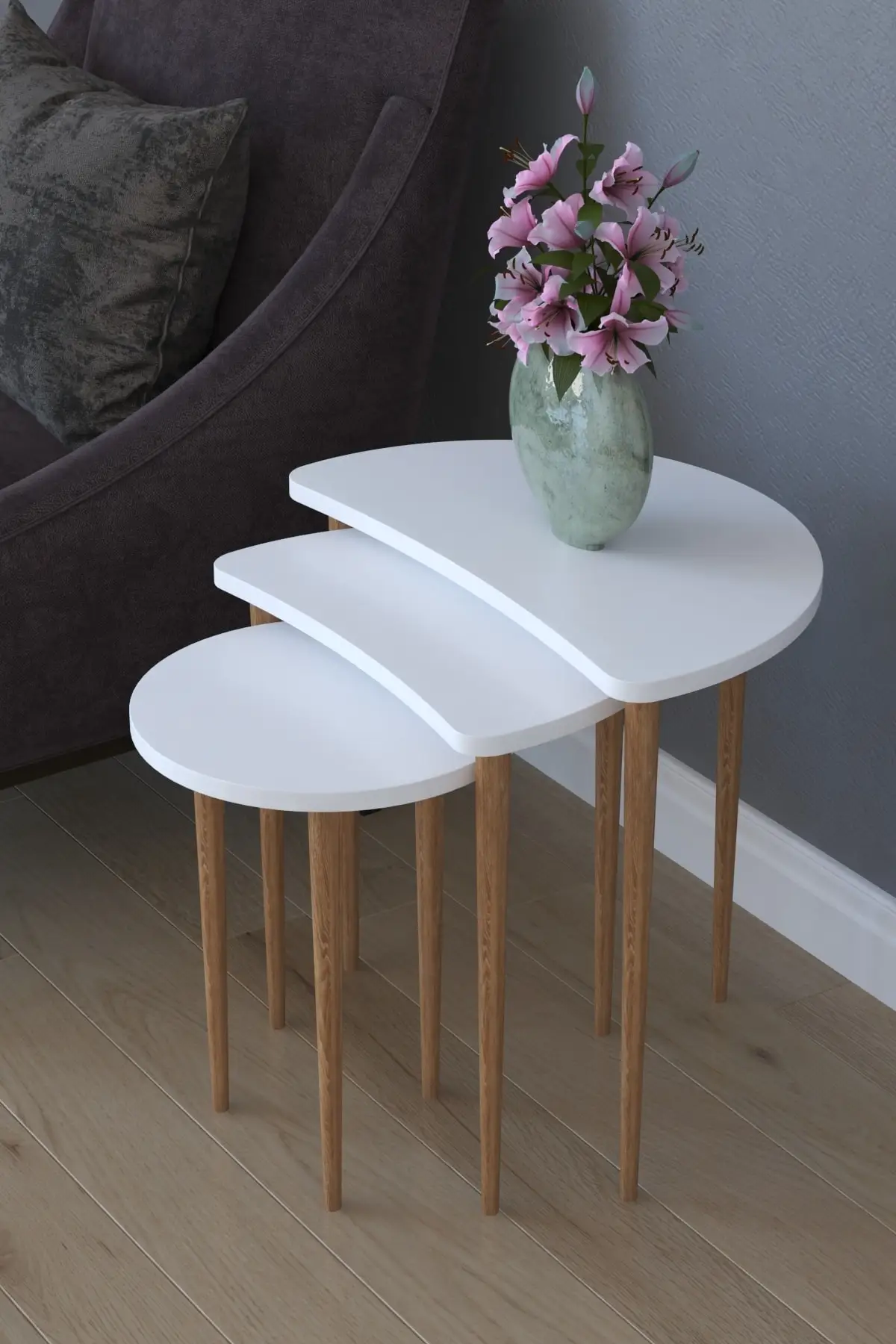 

Moon 3 pcs Zigon Coffee Table Serving Stand-White made in turkiye