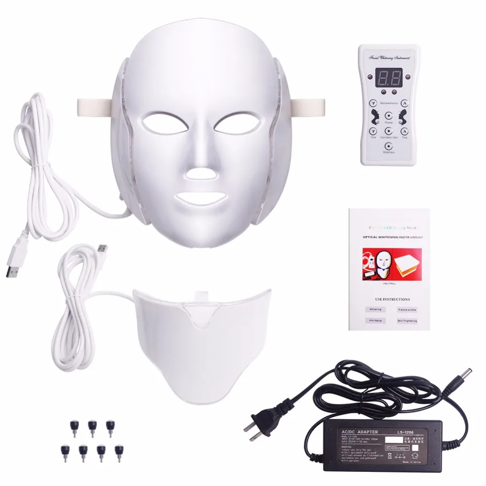 

7Colors LED Light Facial Mask With Neck Skin Rejuvenation Face Care Photon Therapy Anti Acne Brighten Skin Tighten Beauty Device