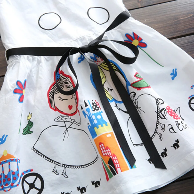 Детское летнее платье принцессы без рукавов с мультяшным принтом | Детская