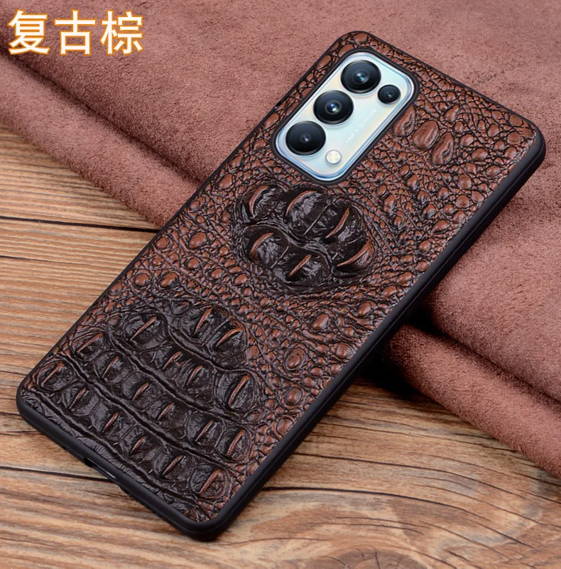 new genuine leather luxury 3d crocodile head phone case for oppo reno reno5 k 5k cover 6 43 inch cases free global shipping