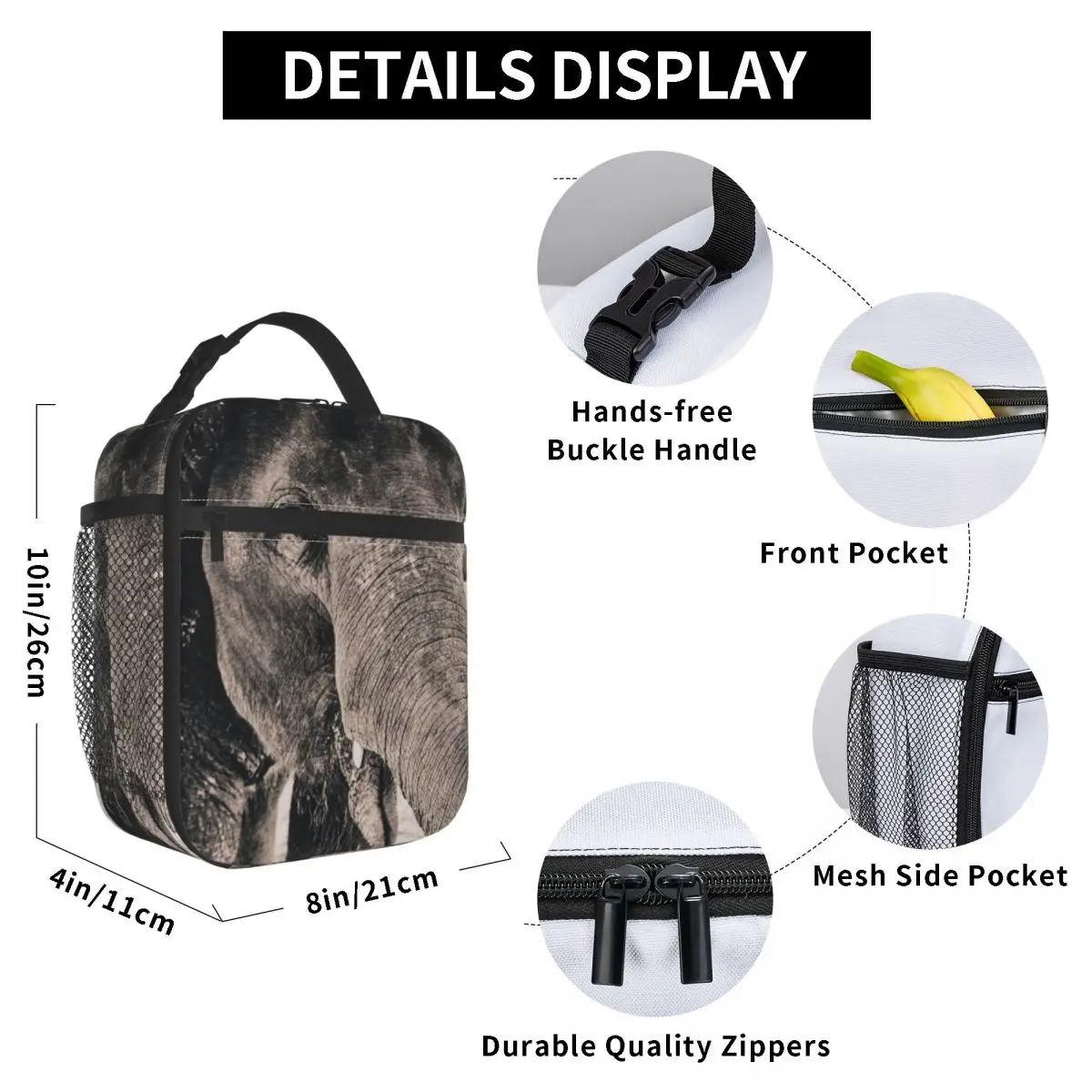 

Elephant's View Lunch Bag for Women Men Large Insulated Lunch Box with Water Bottle Holder and Pockets