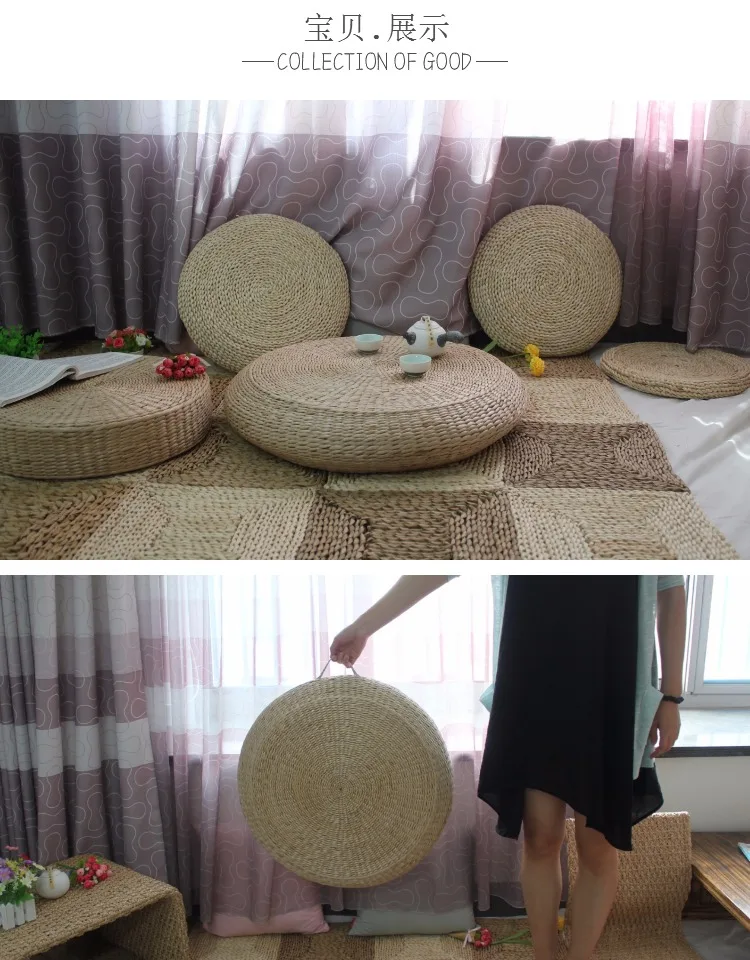 

ound straw bench stool thickening meditation Buddha sitting cushion tea art window seat cushion straw mat stool