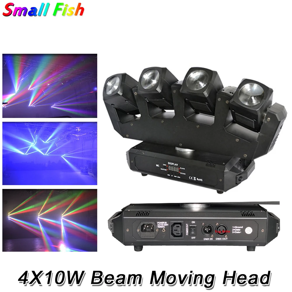 

4 шт./лот 4x10 Вт RGBW 4 в 1 светодиодный движущийся головной свет 4 головной Луч лампа сценический эффект освещение DMX управление для клувечерние ...