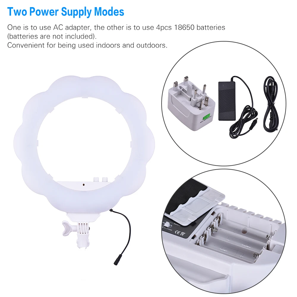 Лампа светодиодная кольцевая заполняющая для видеосъемки с зеркалом макияжа 384