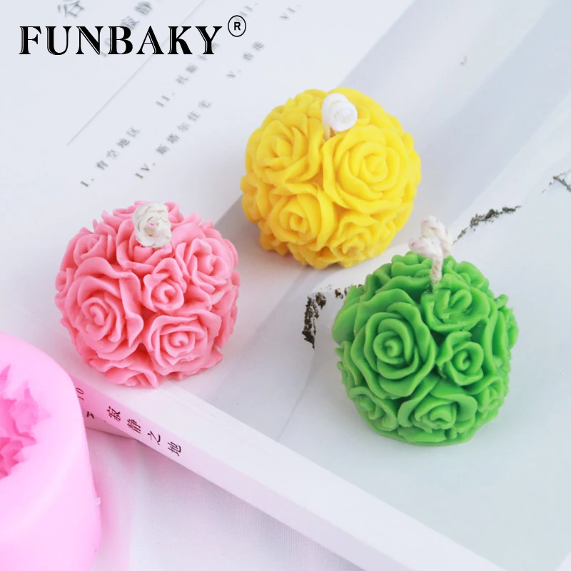 FUNBAKY 3D Роза Свеча форма DIY цветок мяч силиконовые формы для домашнего пчелиного