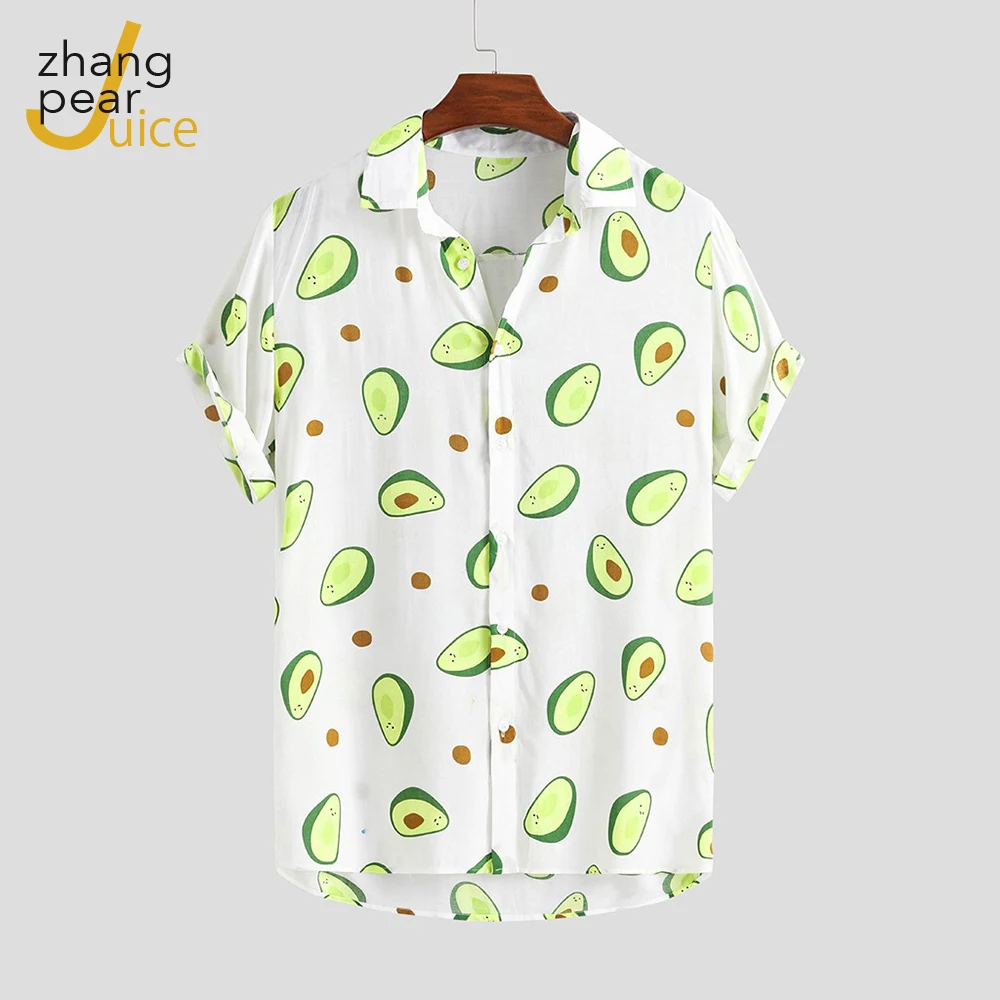 

Short Sleeve Shirt Tops Sexy Men clothing 2021 Summer Print Casual Single-breasted Mens Blouse