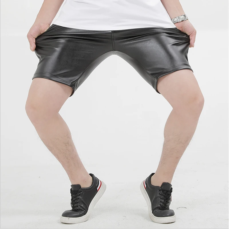 

Thoshine Brand Summer Men Leather Shorts Elastic Outerwear Short Pants Male Fashion PU Faux Leather Shorts