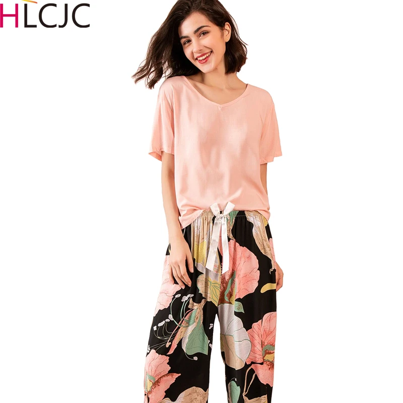 Пижамный комплект Женский свободного покроя хлопковая одежда для сна с коротким