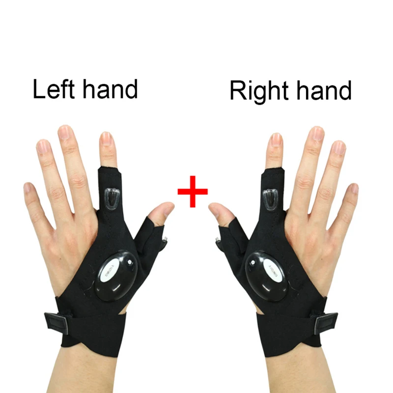 

1Pair Right & Left Outdoor Charged Hiking Fishing Fingerless Gloves with LED Light Waterproof Flashlight Gloves Party Ball