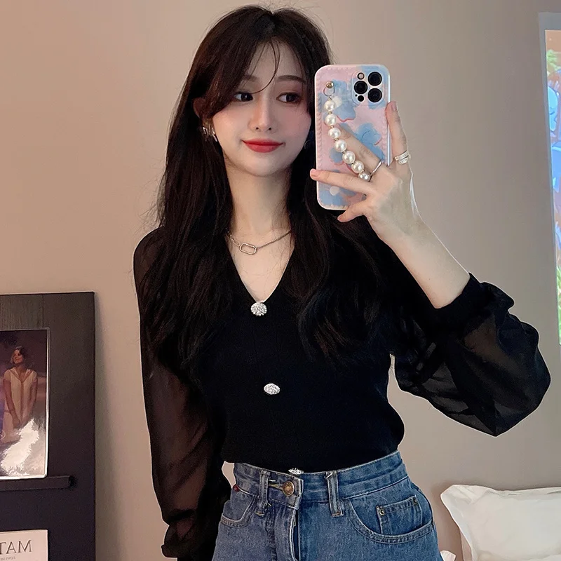 

Женские рубашки с V-образным вырезом, в Корейском стиле