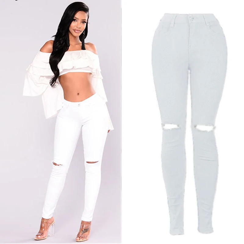 Новые повседневные рваные джинсы женские крутые эластичные джинсовые брюки