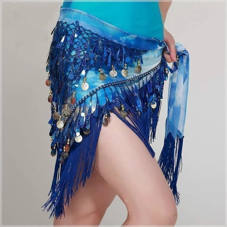 Женский костюм для танца живота набедренный платок с треугольными блестками и