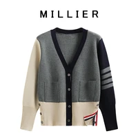 four bars color matching couple knit cardigan tb loose british college style large size sweater coat