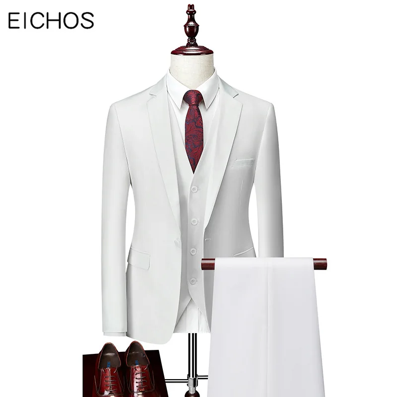 

Pure color Men Suit 3 Pieces Slim Fit Mens Suits Wedding Dresses Groom Suit One Button Formal Office Wear Jacket Pants Vest