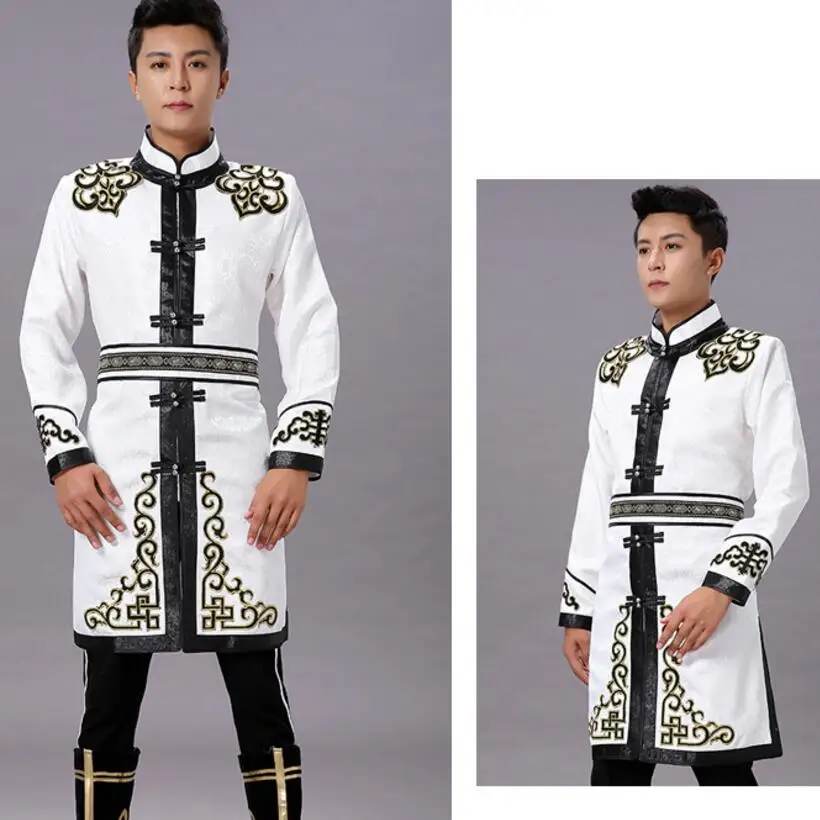 Traditional ethnic clothing for men male tang suit  top mongolian oriental jacket white asia vintage daily life Costume