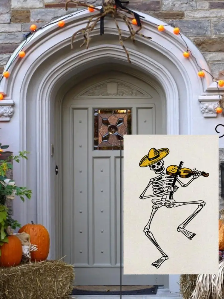 Декорация на Хэллоуин 2021: флаг для сада с изображением скелета человека, украшение для домашней вечеринки, принадлежности и аксессуары