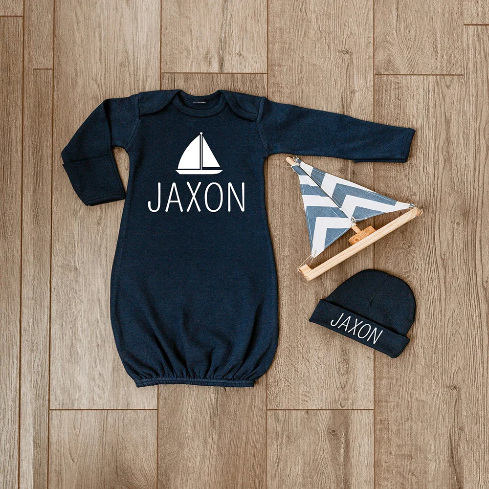 

Personalize Baby Boy Gift Newborn Boy Clothes Baby Boy Clothes Sail Boat Boy Take Home Outfit Baby Hat Boy