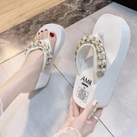 summer rhinestone flip flops holiday platform sandals black and white color pink color slippers beaded decoration slippers