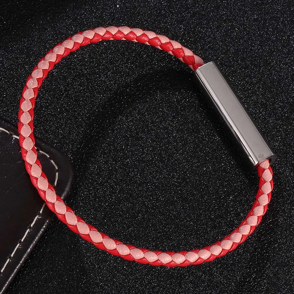 

Fashion Leather Bracelet Women Stainless Steel Magnetic Clasp Handmade Women Bracelets Bangles Braided Leather Bracelet BB0626
