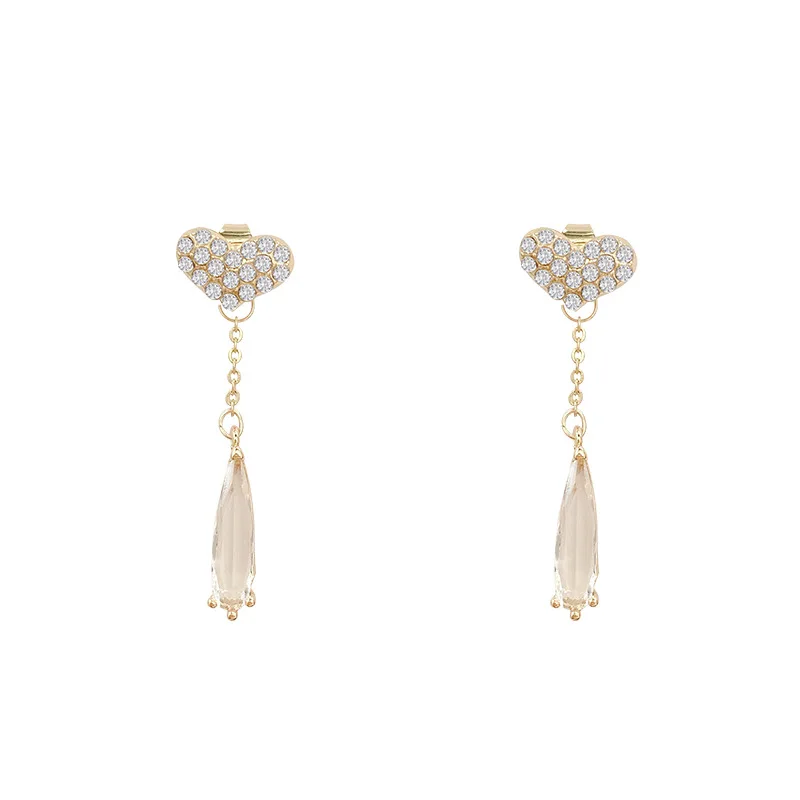 

New simple fashion advanced love crystal earrings female long temperament super fairy small water drop earpendant