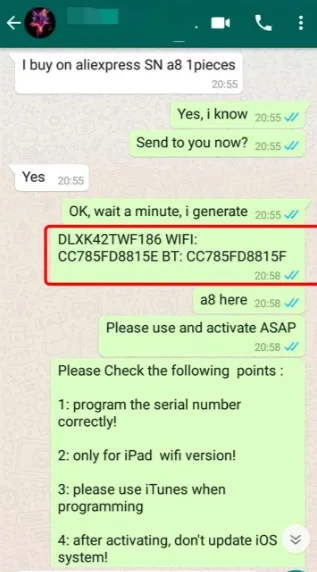 SN для IPad Mini 1 2 3 4 iPad Air A6 A7 A8 A9 A10 серийный номер Wi-Fi BT адрес icloud разблокировать |