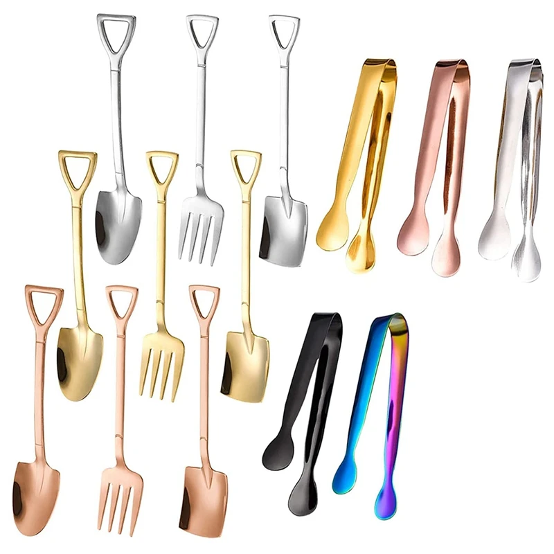 

Small Shovel Spoon Fork Set,Pointed Spoons,Shovel Shaped Spoon and Fork Spoons,Small Tongs for Party Bistro Cocktail