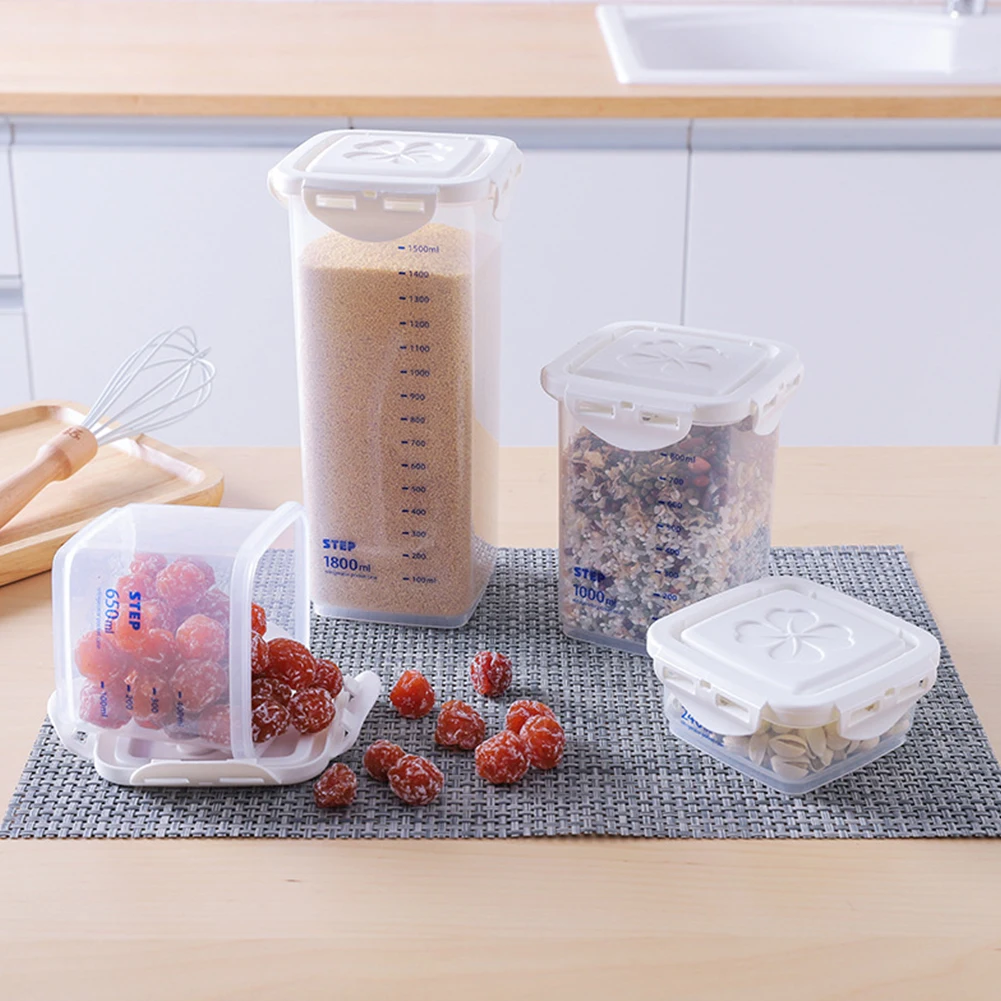 

Grain Storage Cans Sealing Box Tank Transparent Practical Cylindrical With Scale Kitchen Sealed Fresh Pot Dried Storage Tools