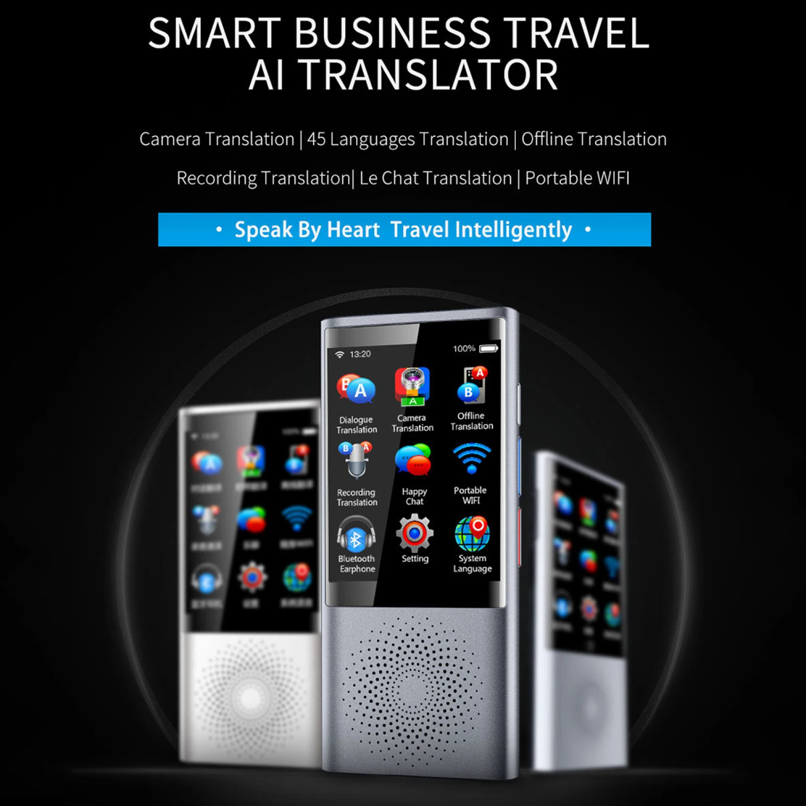 

Boeleo W1 2.8" Screen Smart Voice AI Translator for Business Travel 1GB+8GB Support 45 Languages Inter-Translation 4G Network