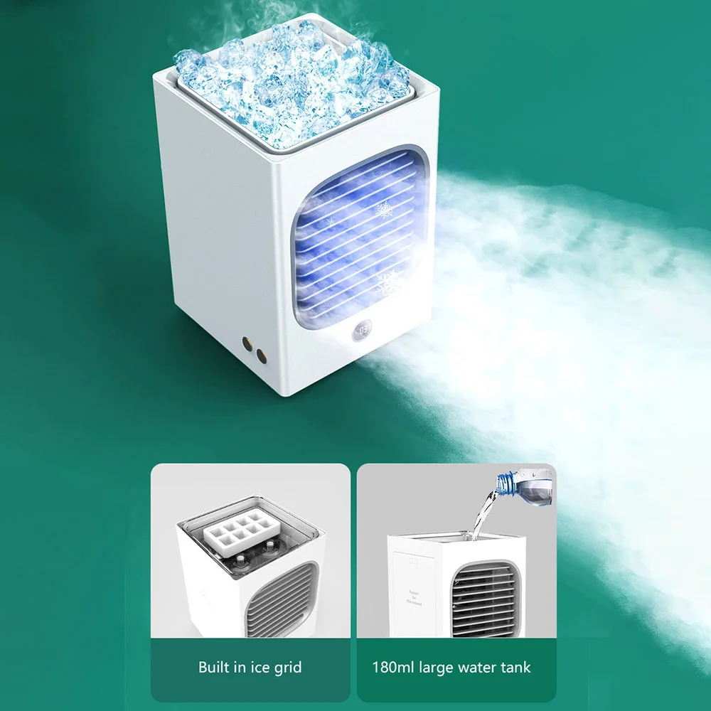 

Mini Air Cooler 120 Degree Shaking Head Water-Cooled Desk Air Conditioning Fan Portable USB Rechargeable Humidifier Home Office