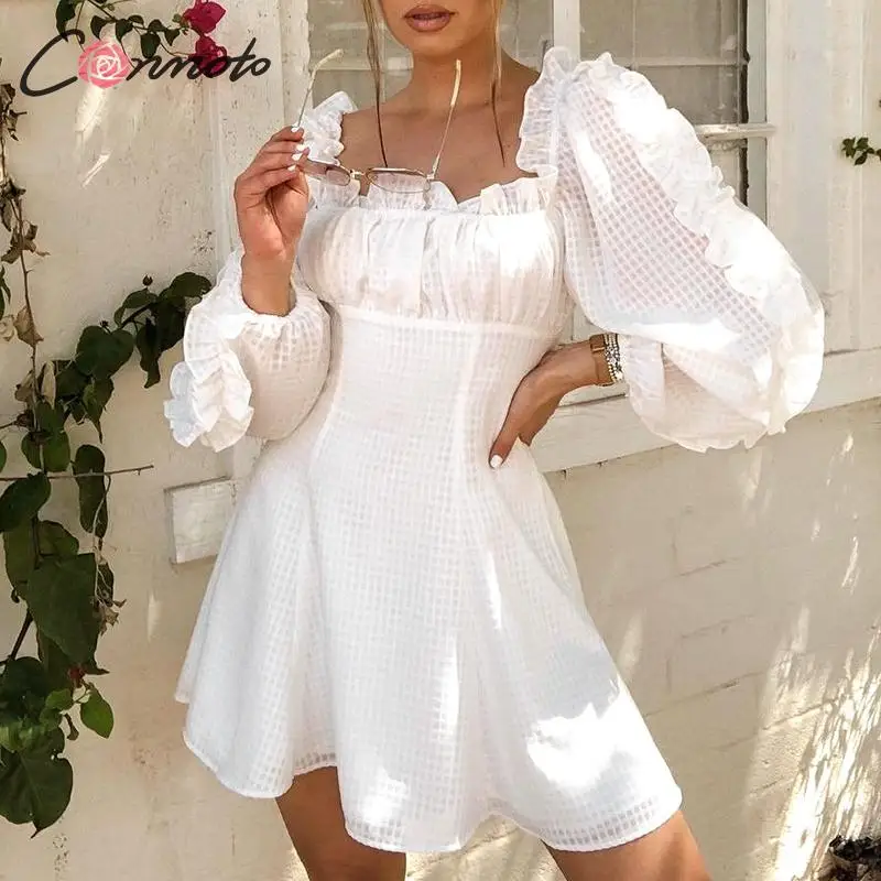 Conmoto Элегантные однотонные платья для вечеринок белое винтажное платье