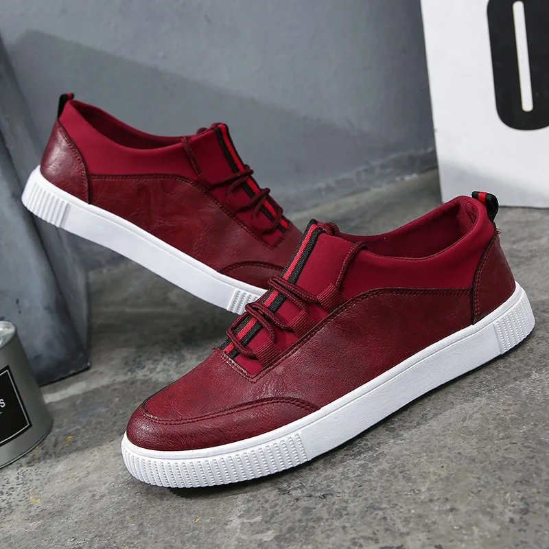 

2020 New Mens PU Leather Shoes Fashion Sneakers Casual Loafers Flats Skateboarding Shoes Low Cut Trend Creepers Brand Design