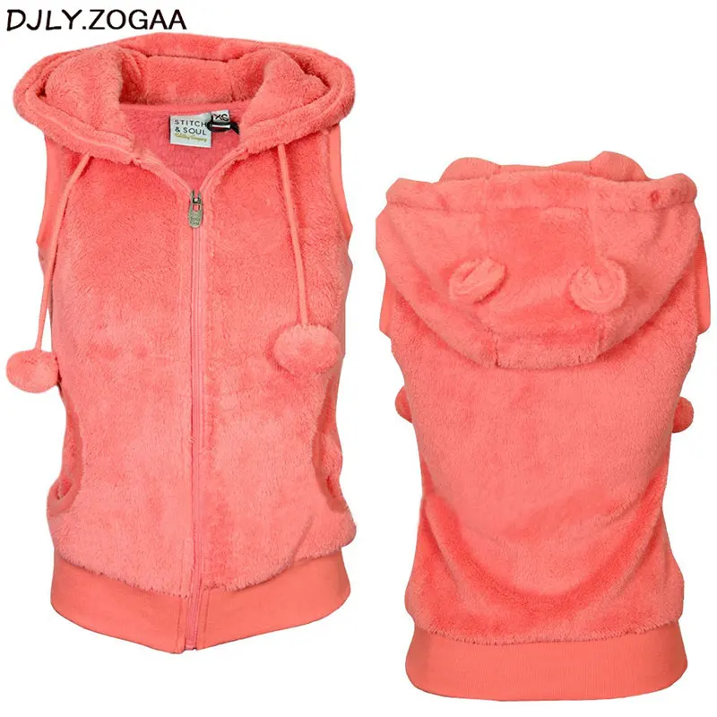 

Женский зимний теплый жилет, пальто, мягкая флисовая верхняя одежда с капюшоном, женский модный Повседневный утепленный жилет, куртка, Одно...