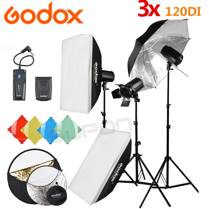 GODOX 3*120Ws 220V профессиональная студийная стробоскопическая вспышка 360W комплект +
