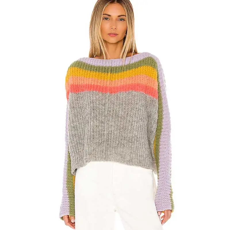 Boho Inspired Rainbow Sweater women casual long sleeve oversized pullover fashion stripe sweater 2019 new jumper female | Женская одежда