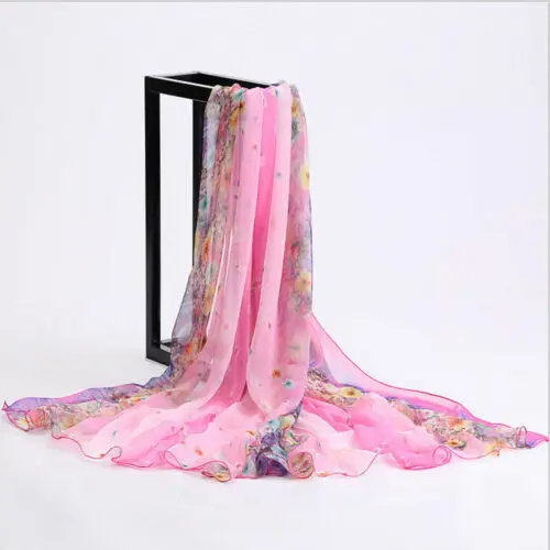 Женская Бандана с цветочным принтом элегантная шелковая шифоновая шаль для