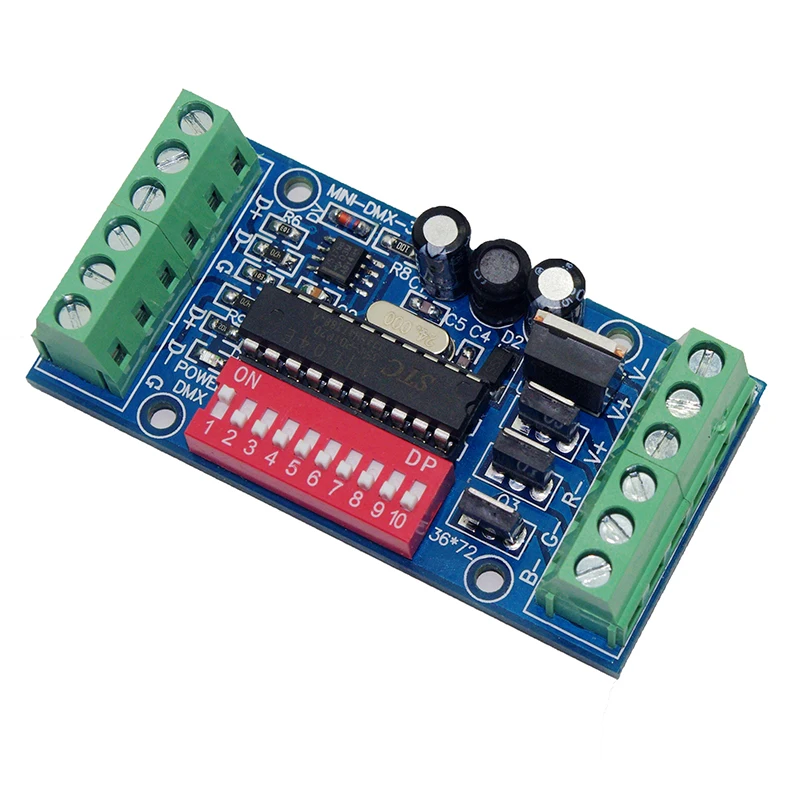 Мини-декодер DMX512 3CH * 5A 15A DC5V 12V 24V MINI-DMX-3CH для контроллера светодиода RGB Светодиодная