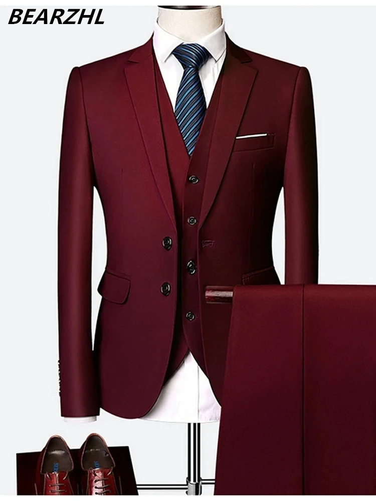 

Custom Made Suit Men Wedding Tuxedo 2021 Groom Burgundy Wool Bleed 3 Piece